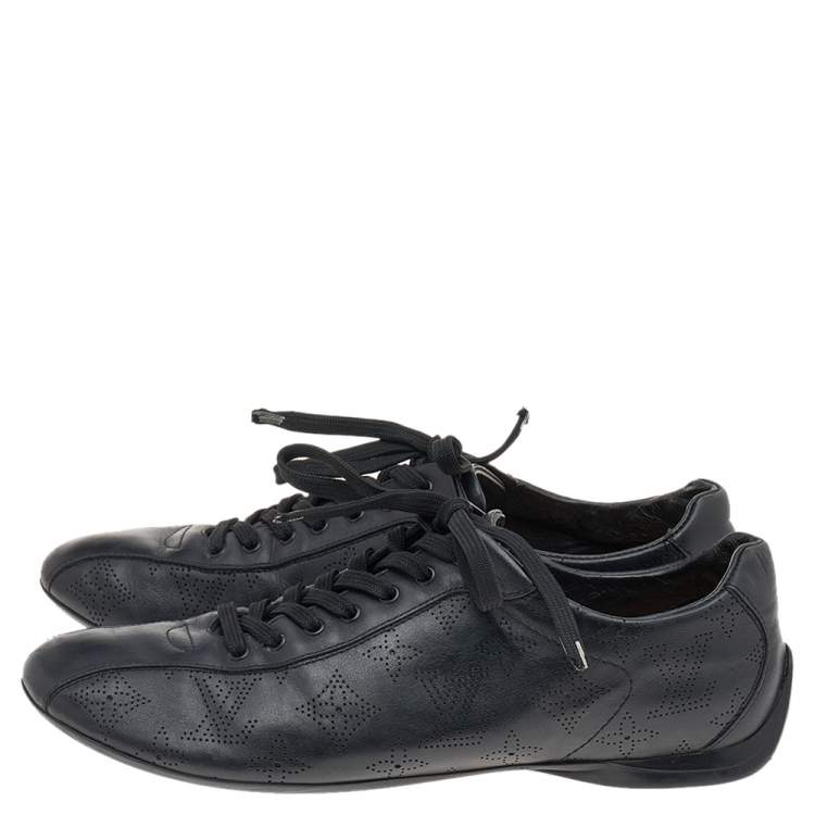 Pre Owned Louis Vuitton Black Monogram Perforated Leather Low Top Sneakers Size 38.5
