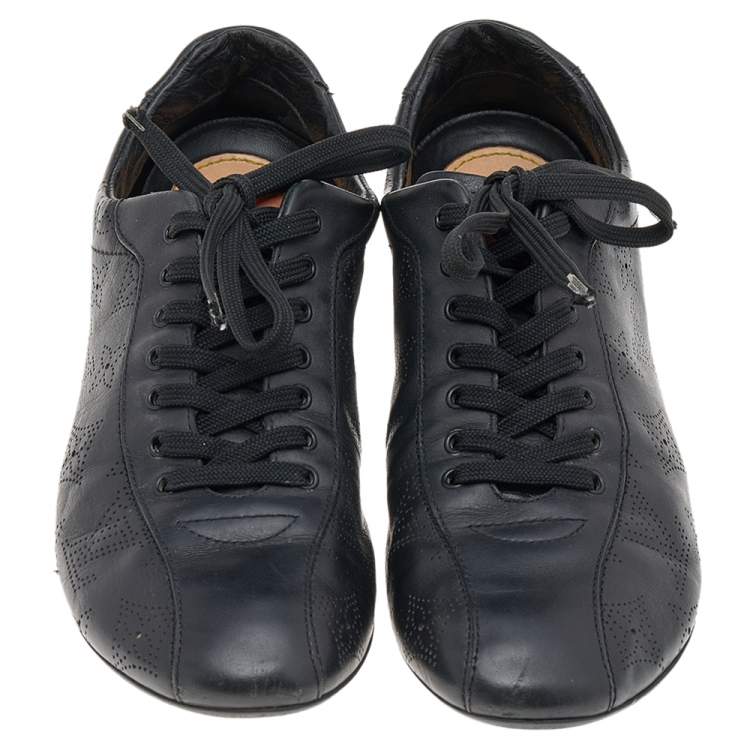Pre Owned Louis Vuitton Black Monogram Perforated Leather Low Top Sneakers Size 38.5