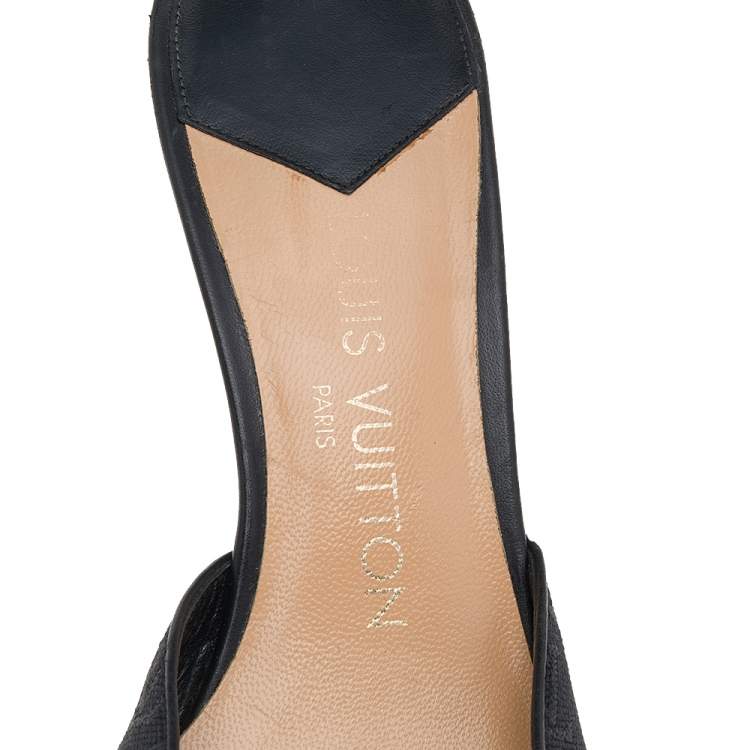 Pre Owned Louis Vuitton Black Monogram Embossed Canvas Slip On Mules Size 37.5