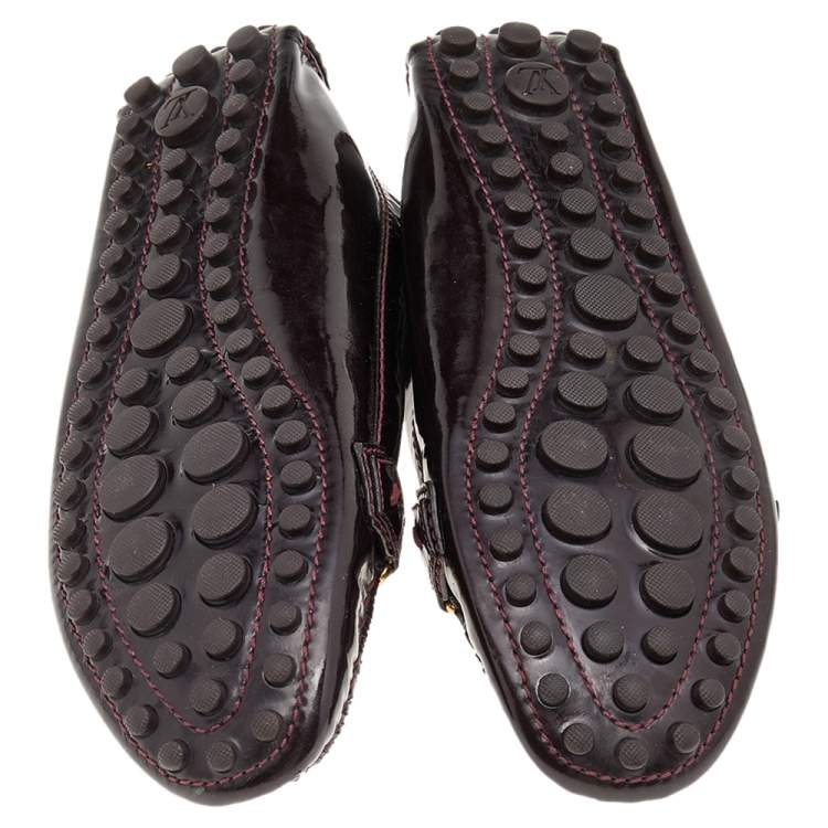 Pre Owned Louis Vuitton Brown Patent Leather Slip on Loafers Size 38