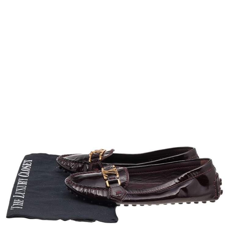 Pre Owned Louis Vuitton Brown Patent Leather Slip on Loafers Size 38