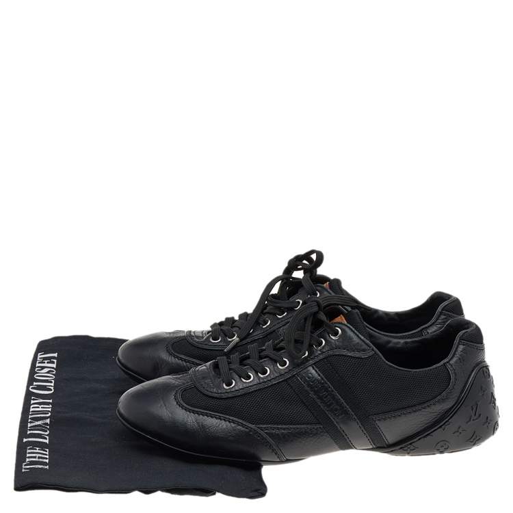 Pre Owned Louis Vuitton Black Leather And Nylon Low Top Sneakers Size 38.5