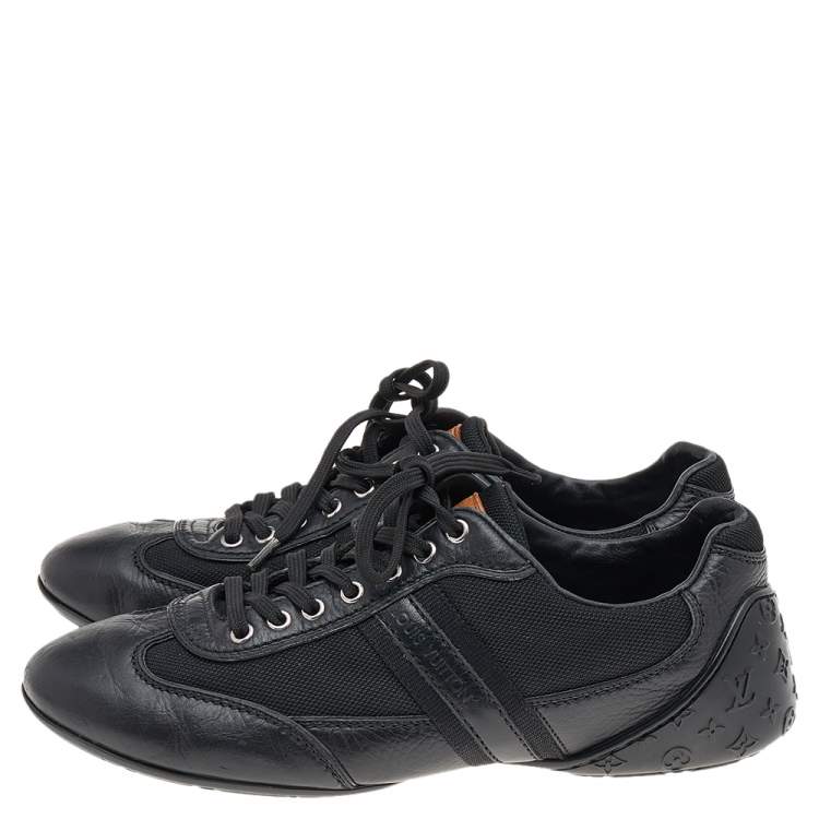 Pre Owned Louis Vuitton Black Leather And Nylon Low Top Sneakers Size 38.5