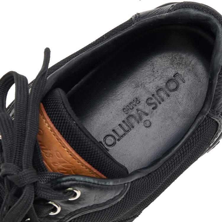 Pre Owned Louis Vuitton Black Leather And Nylon Low Top Sneakers Size 38.5