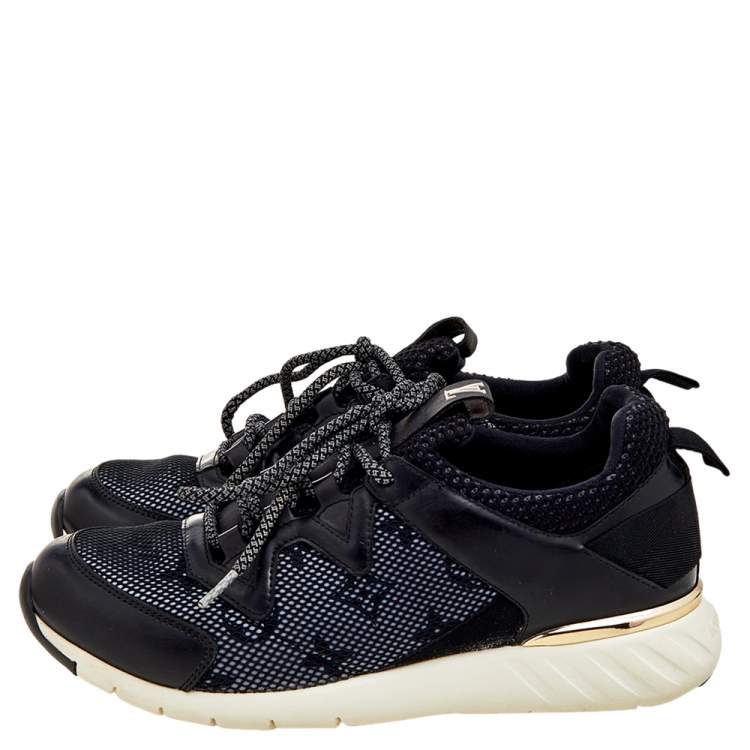 Pre Owned Louis Vuitton Black Leather And Mesh Low Top Sneakers Size 37