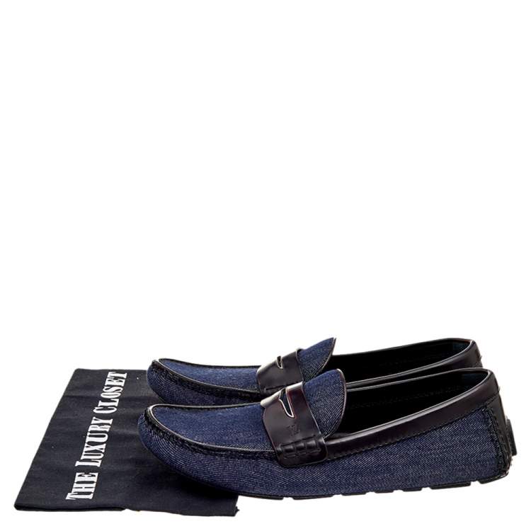 Pre Owned Louis Vuitton Blue/Brown Denim And Leather Slip On Penny Loafers Size 37