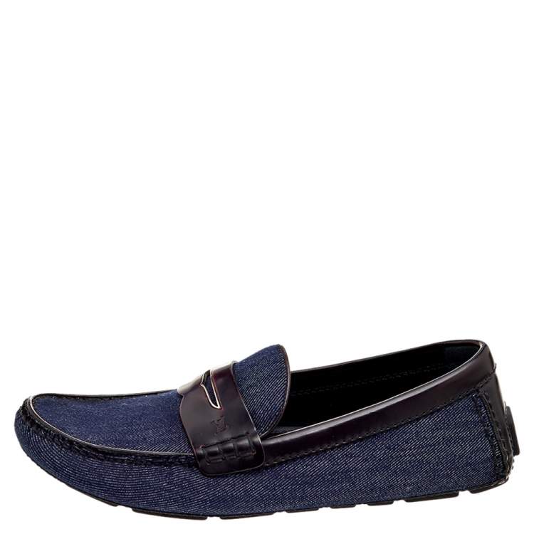Pre Owned Louis Vuitton Blue/Brown Denim And Leather Slip On Penny Loafers Size 37