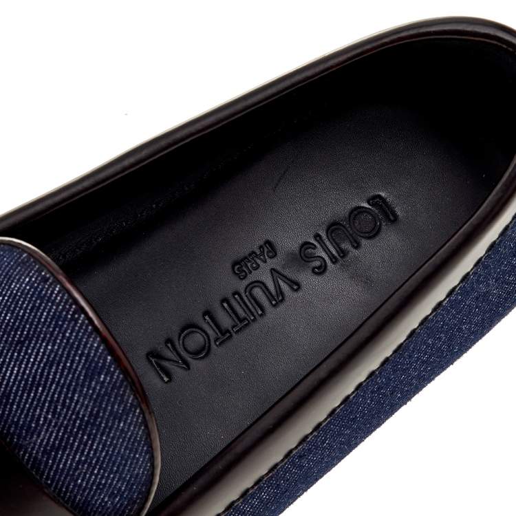 Pre Owned Louis Vuitton Blue/Brown Denim And Leather Slip On Penny Loafers Size 37
