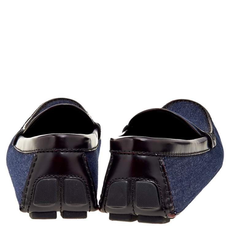 Pre Owned Louis Vuitton Blue/Brown Denim And Leather Slip On Penny Loafers Size 37