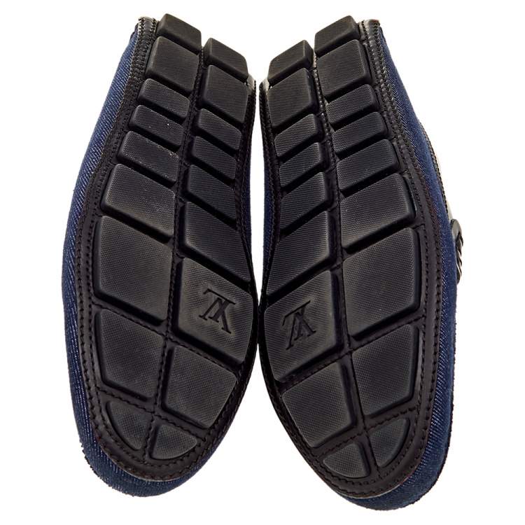 Pre Owned Louis Vuitton Blue/Brown Denim And Leather Slip On Penny Loafers Size 37