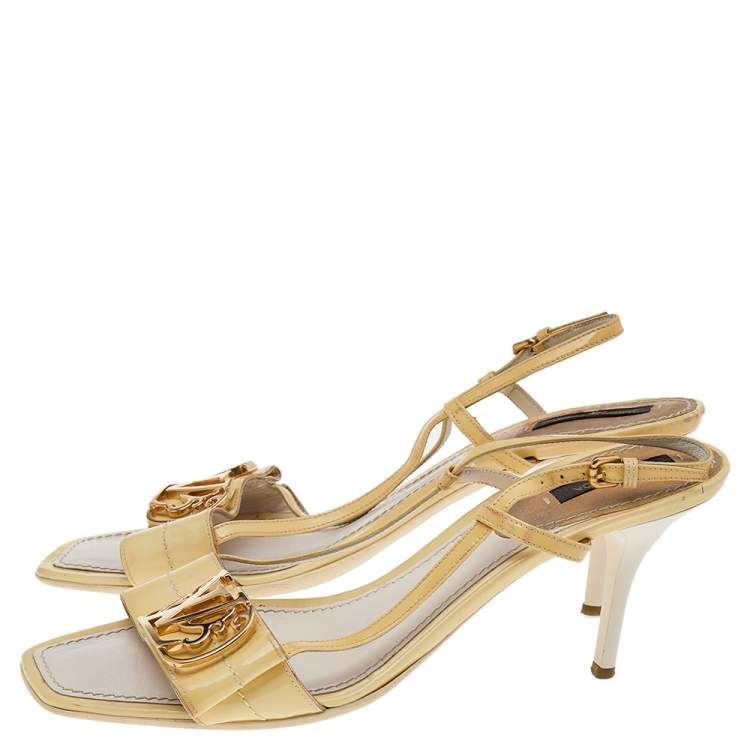 Pre Owned Louis Vuitton Yellow Patent Leather Logo Slingback Sandals Size 38