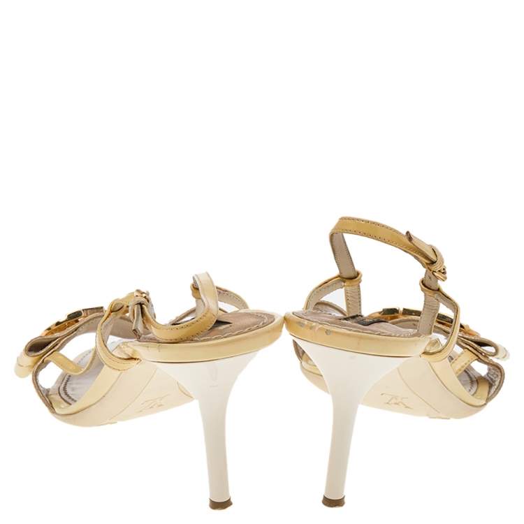 Pre Owned Louis Vuitton Yellow Patent Leather Logo Slingback Sandals Size 38