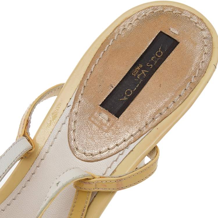 Pre Owned Louis Vuitton Yellow Patent Leather Logo Slingback Sandals Size 38