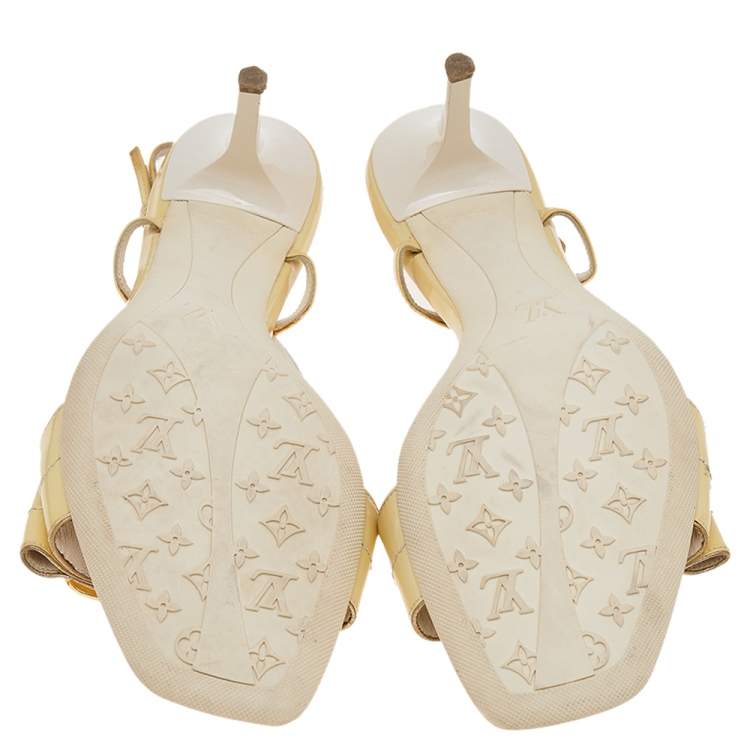 Pre Owned Louis Vuitton Yellow Patent Leather Logo Slingback Sandals Size 38