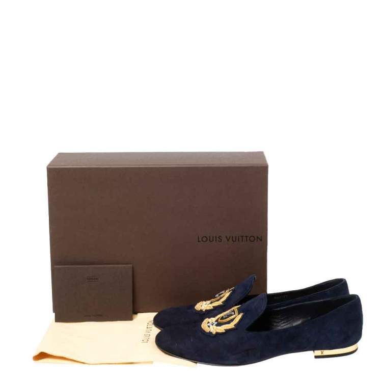 Pre Owned Louis Vuitton Blue Suede Embroidered Smoking Slippers Size 40 