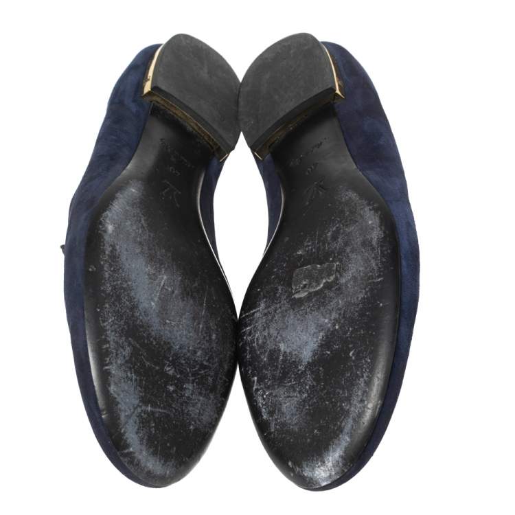 Pre Owned Louis Vuitton Blue Suede Embroidered Smoking Slippers Size 40 