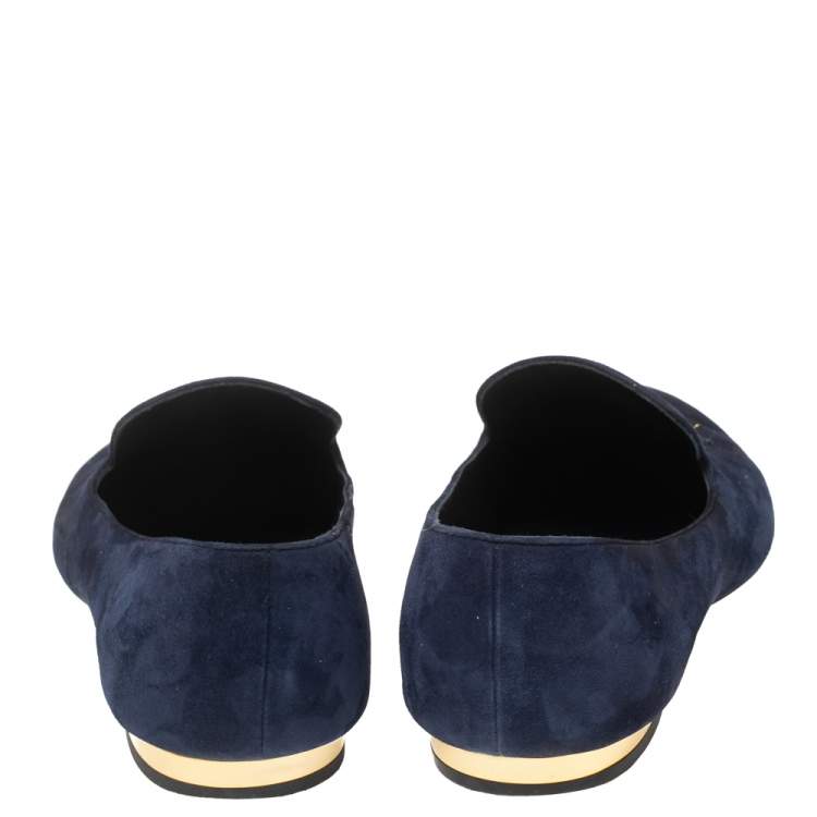 Pre Owned Louis Vuitton Blue Suede Embroidered Smoking Slippers Size 40 