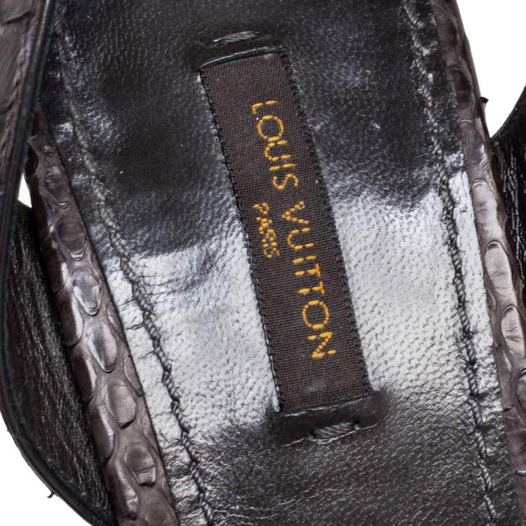 Pre Owned Louis Vuitton Black Python Leather Ankle-Strap Sandals Size 39.5