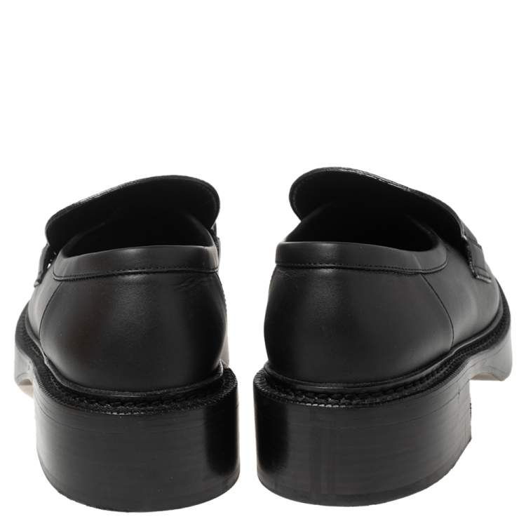 Pre Owned Louis Vuitton Black Leather and Monogram Canvas Academy Loafers Size 38.5