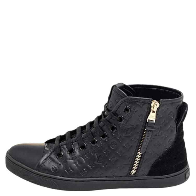 Pre Owned Louis Vuitton Black Monogram Empreinte Leather And Suede Punchy High Top Sneakers Size 37.5