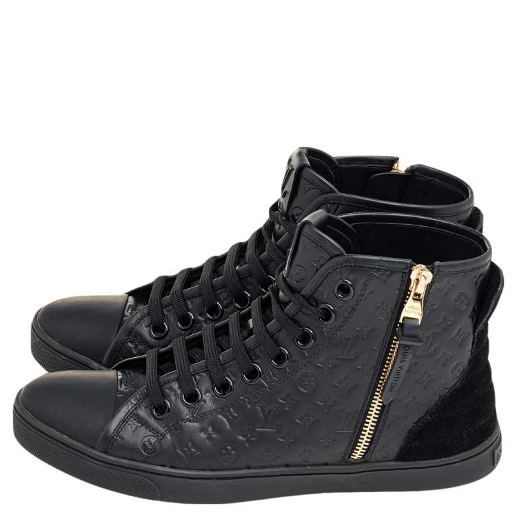 Pre Owned Louis Vuitton Black Monogram Empreinte Leather And Suede Punchy High Top Sneakers Size 37.5