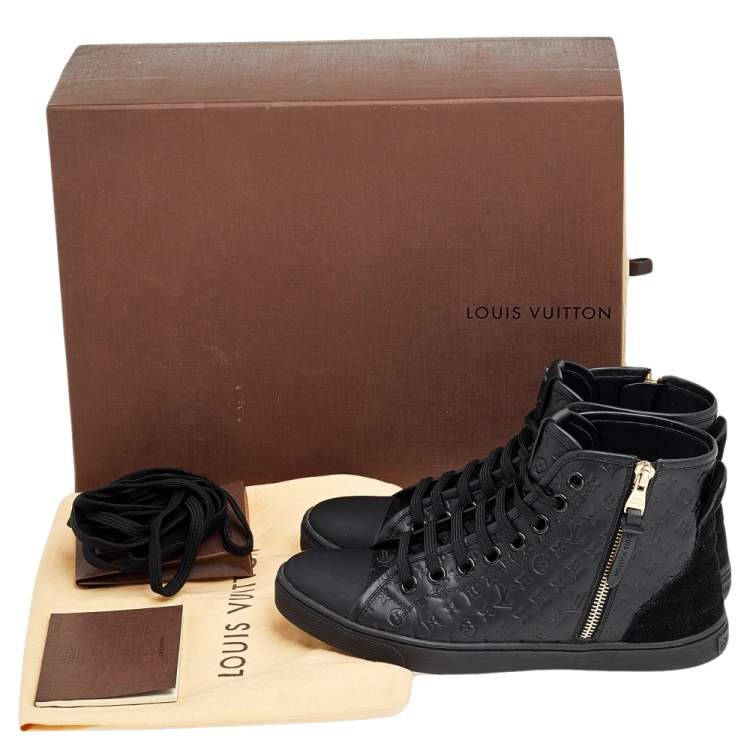 Pre Owned Louis Vuitton Black Monogram Empreinte Leather And Suede Punchy High Top Sneakers Size 37.5