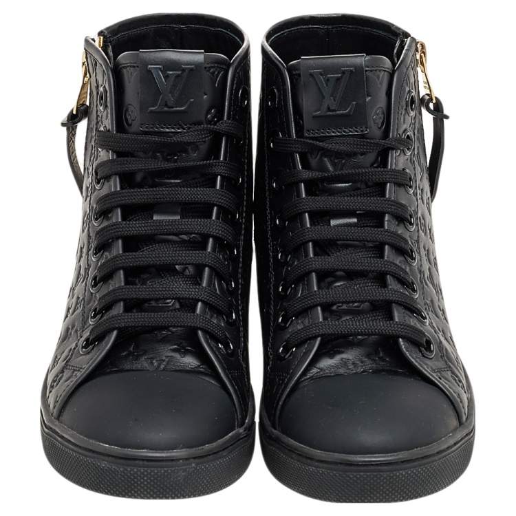 Pre Owned Louis Vuitton Black Monogram Empreinte Leather And Suede Punchy High Top Sneakers Size 37.5