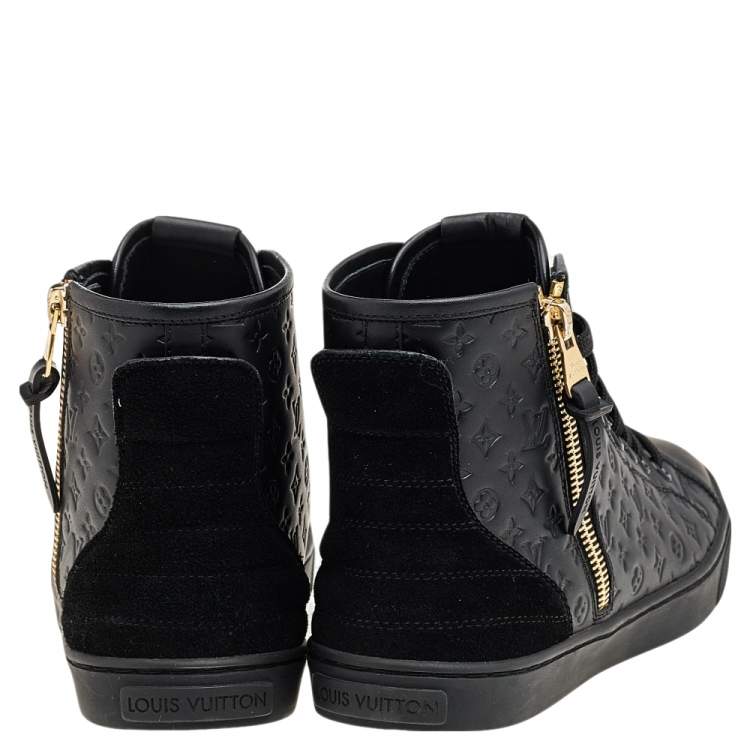 Pre Owned Louis Vuitton Black Monogram Empreinte Leather And Suede Punchy High Top Sneakers Size 37.5