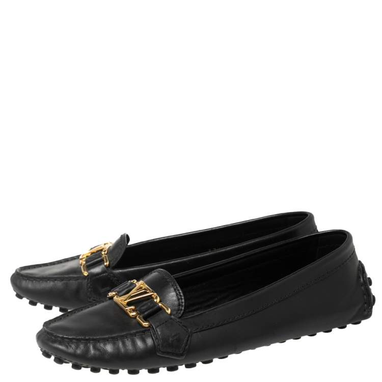 Pre Owned Louis Vuitton Black Leather Oxford Slip-On Loafers Size 37.5