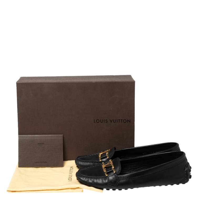 Pre Owned Louis Vuitton Black Leather Oxford Slip-On Loafers Size 37.5