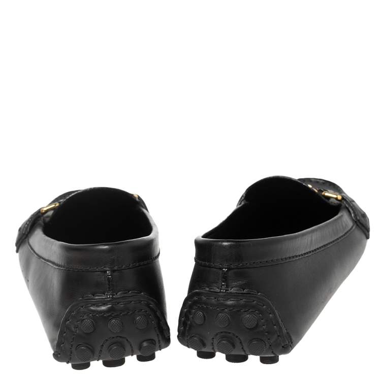 Pre Owned Louis Vuitton Black Leather Oxford Slip-On Loafers Size 37.5
