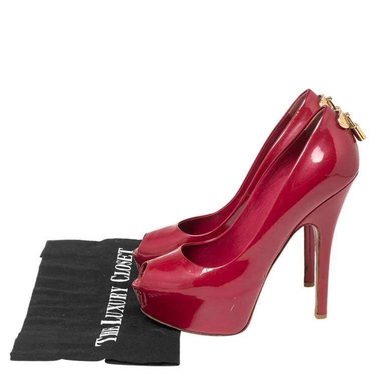 Pre Owned Louis Vuitton Dark Pink Patent Leather Oh Really! Peep-Toe Pumps Size 37
