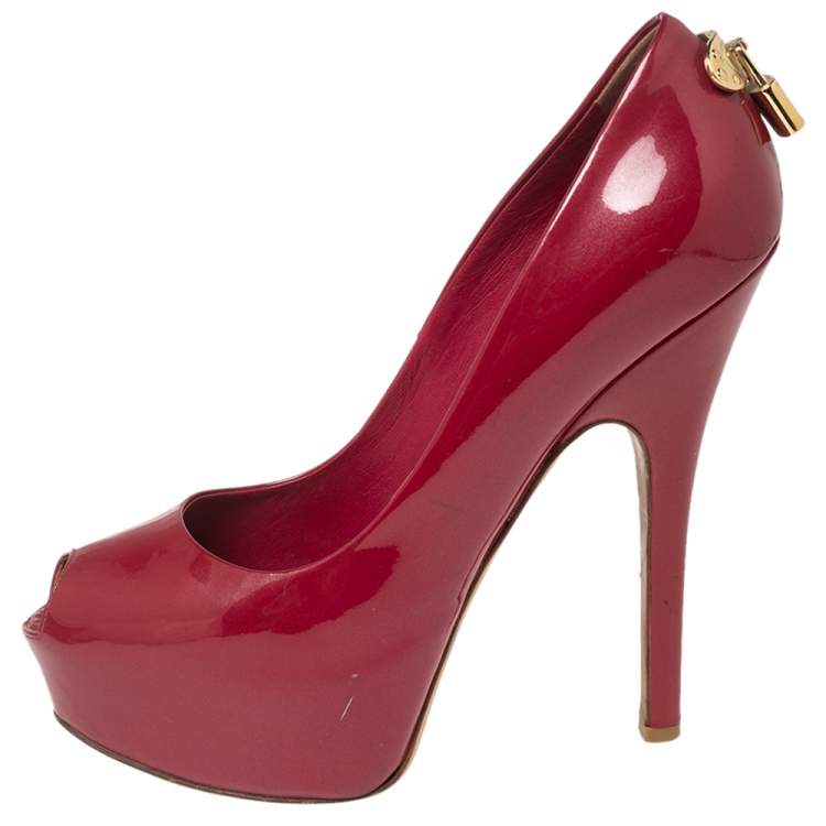 Pre Owned Louis Vuitton Dark Pink Patent Leather Oh Really! Peep-Toe Pumps Size 37