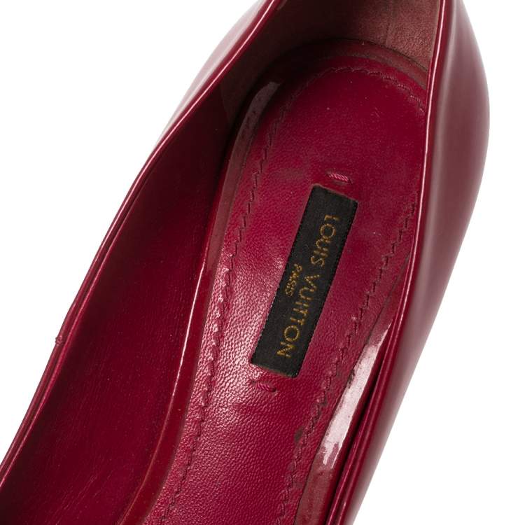 Pre Owned Louis Vuitton Dark Pink Patent Leather Oh Really! Peep-Toe Pumps Size 37