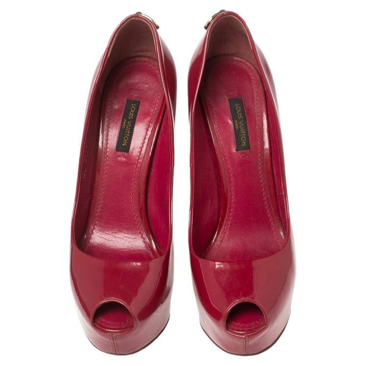 Pre Owned Louis Vuitton Dark Pink Patent Leather Oh Really! Peep-Toe Pumps Size 37