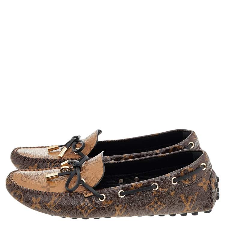 Pre Owned Louis Vuitton Brown Monogram Canvas Gloria Flat Loafers Size 36.5