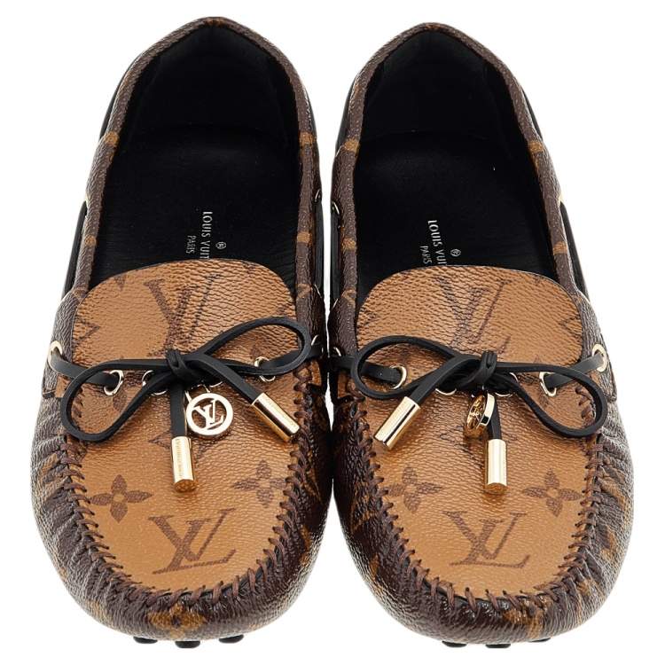 Pre Owned Louis Vuitton Brown Monogram Canvas Gloria Flat Loafers Size 36.5