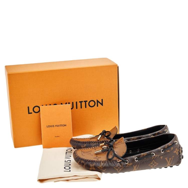 Pre Owned Louis Vuitton Brown Monogram Canvas Gloria Flat Loafers Size 36.5