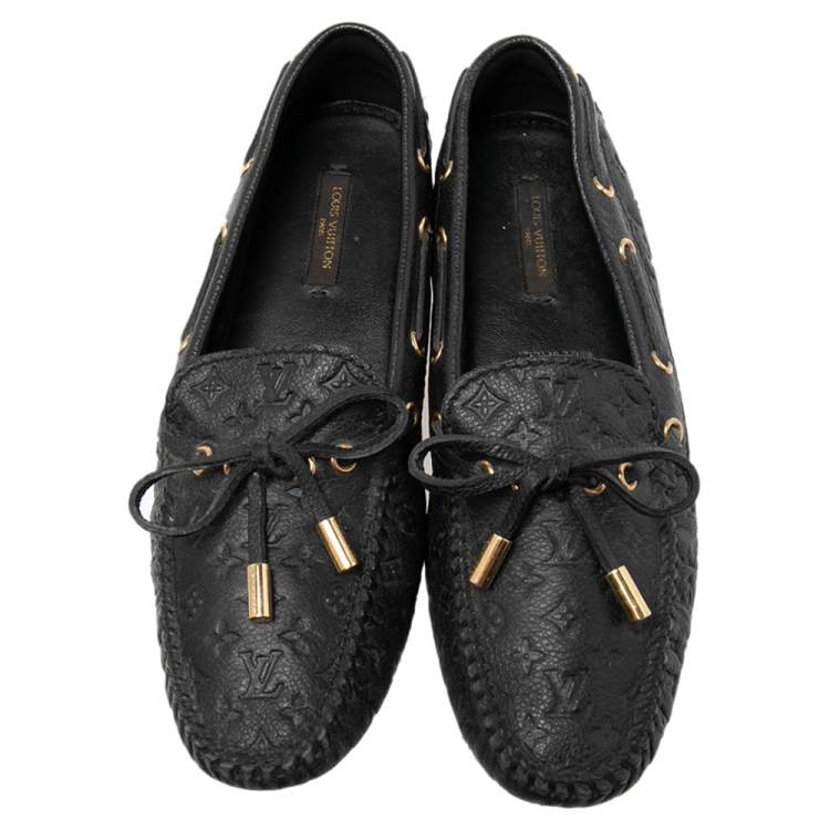 Pre Owned Louis Vuitton Black Monogram Empreinte Leather Gloria Flat Loafers Size 35.5