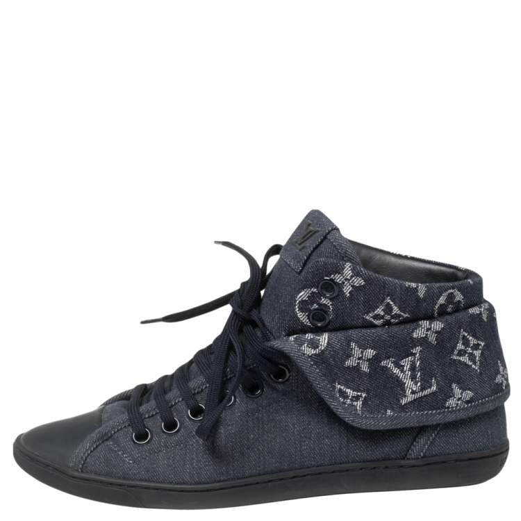 Louis Vuitton Black Monogram Denim and Leather Lace Tennis Sneakers Size  38.5 Louis Vuitton