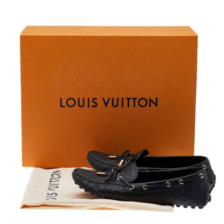 Pre Owned Louis Vuitton Black Monogram Empreinte Leather Gloria Loafers Size 37.5