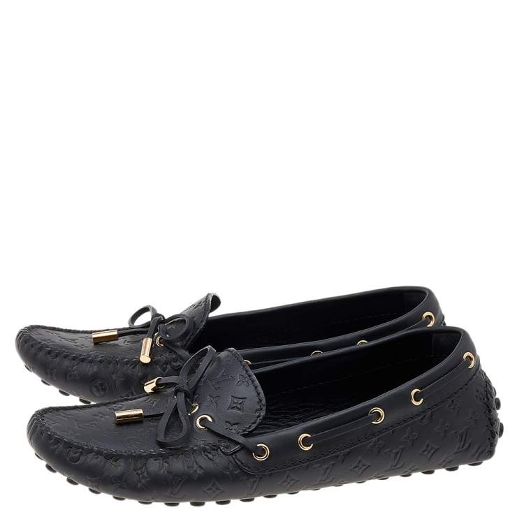 Pre Owned Louis Vuitton Black Monogram Empreinte Leather Gloria Loafers Size 37.5
