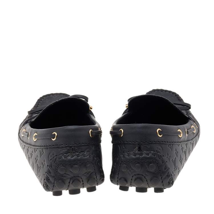 Pre Owned Louis Vuitton Black Monogram Empreinte Leather Gloria Loafers Size 37.5