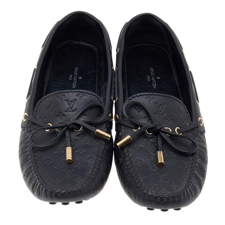 Pre Owned Louis Vuitton Black Monogram Empreinte Leather Gloria Loafers Size 37.5