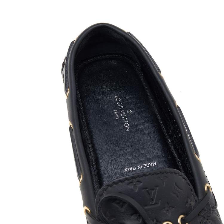 Pre Owned Louis Vuitton Black Monogram Empreinte Leather Gloria Loafers Size 37.5