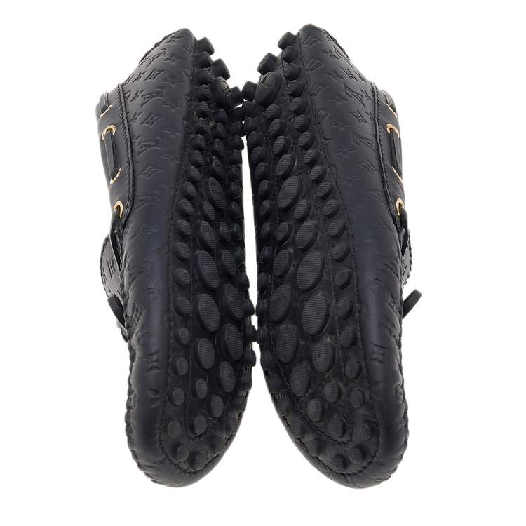 Pre Owned Louis Vuitton Black Monogram Empreinte Leather Gloria Loafers Size 37.5