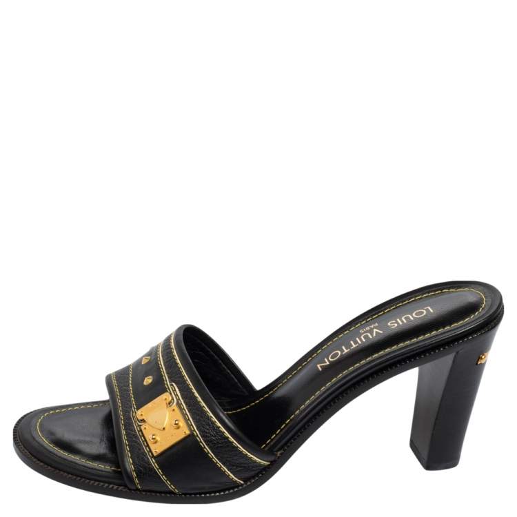 Louis Vuitton Black Leather Studded Slide Sandals Size 41 Louis