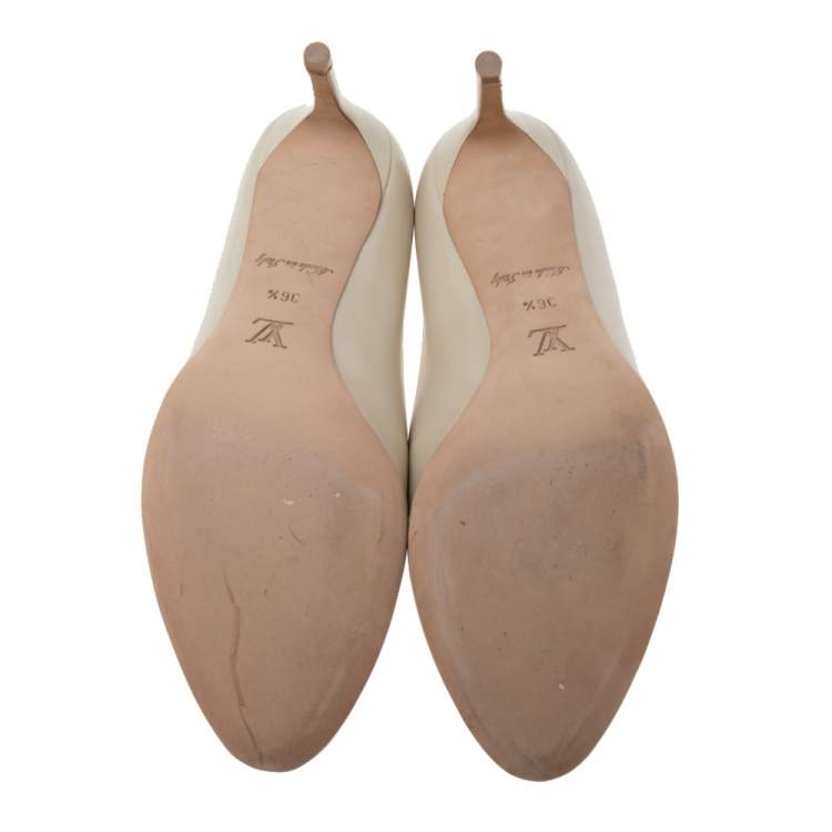 Pre Owned Louis Vuitton Cream Leather Dice  Pumps Size 36.5