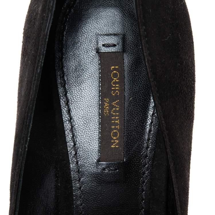 Pre Owned Louis Vuitton Black Suede Crisscross Peep-Toe Pumps Size 39
