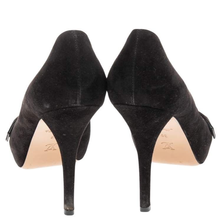 Pre Owned Louis Vuitton Black Suede Crisscross Peep-Toe Pumps Size 39